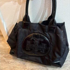 Tory Burch Black Tote Bag with Glossy Logo